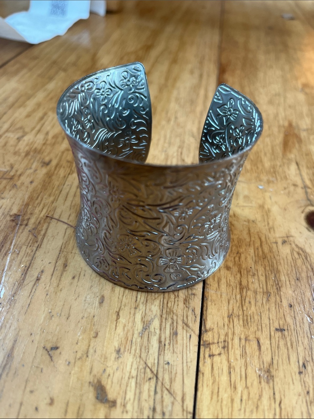Engraved Floral Silver-Tone Cuff Bracelet